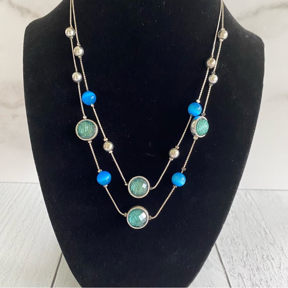 Silver and Blue Beaded Layered Necklace